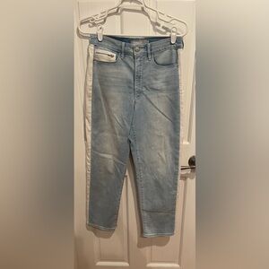 Athleta Womens Sculptek Straight Leg Crop Stripe Denim Jeans Sz 8